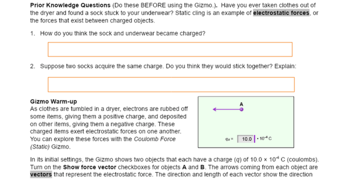 Coulomb force gizmo answer key