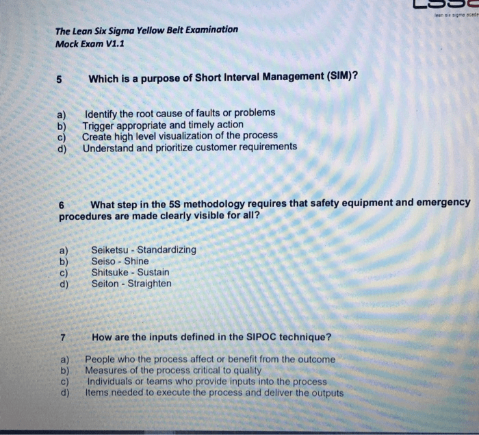 Six sigma yellow belt questions and answers