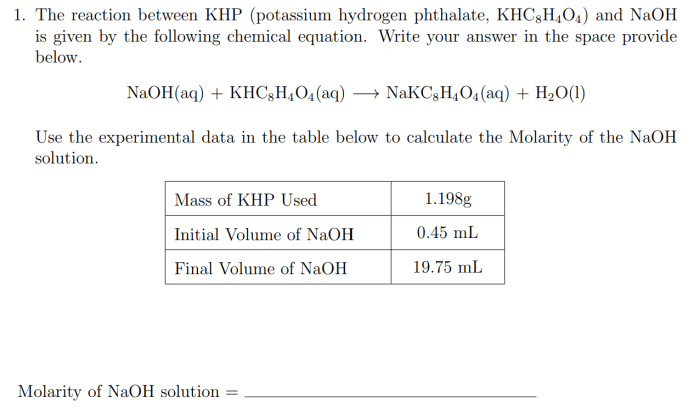 Hydrogen phthalate potassium ion khp formula acid chemistry khc weak h404 abbreviated ionic naoh equation reaction solution ml titration base