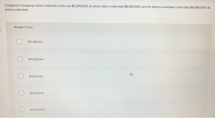 Craigmont company's direct materials costs are